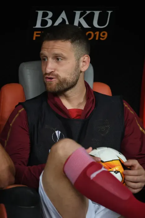 Framed Print : Arsenal's Shkodran Mustafi before the Europa League Final vs Chelsea, Baku 2019