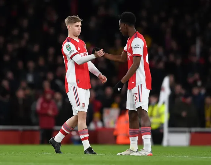 Framed Print : Arsenal's Smith Rowe and Lokonga Prepare for Carabao Cup Showdown Against Liverpool Framed Print : Arsenal's Smith Rowe and Lokonga Prepare for Carabao Cup Showdown Against Liverpool