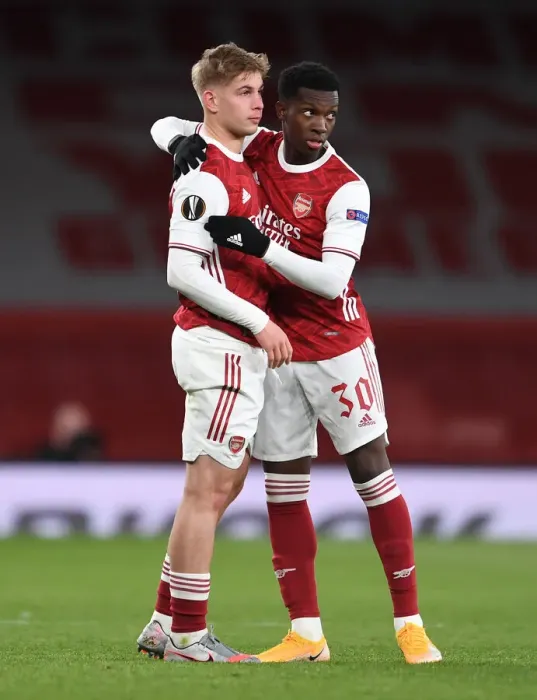 Framed Print : Arsenal's Smith Rowe and Nketiah Celebrate Semi-Final Victory Over Villarreal in Empty Emirates Stadium Framed Print : Arsenal's Smith Rowe and Nketiah Celebrate Semi-Final Victory Over Villarreal in Empty Emirates Stadium