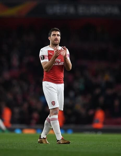 Arsenal's Sokratis Celebrates with Fans after Europa League Semi-Final First Leg vs Valencia