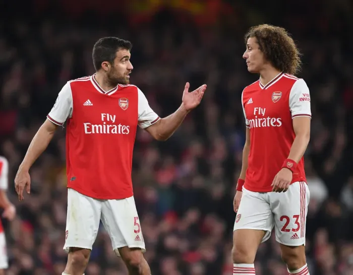 Framed Print : Arsenal's Sokratis and David Luiz in Action: A Defensive Duo at Emirates Stadium (2019-20)
