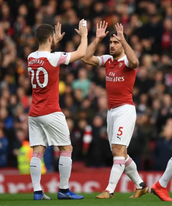 Framed Print : Arsenal's Sokratis and Mustafi Share a Moment Before the Arsenal v Tottenham Clash Framed Print : Arsenal's Sokratis and Mustafi Share a Moment Before the Arsenal v Tottenham Clash