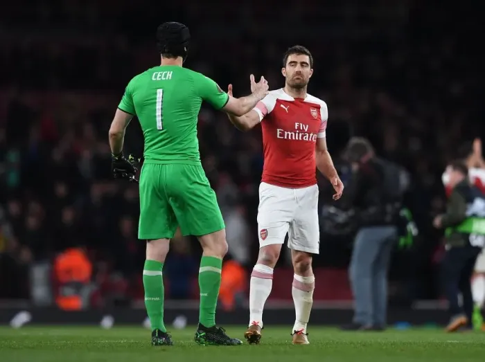 Framed Print : Arsenal's Sokratis and Petr Cech: United in Europa League Semi-Final Battle Framed Print : Arsenal's Sokratis and Petr Cech: United in Europa League Semi-Final Battle
