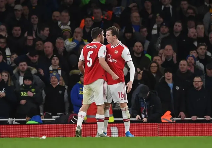 Framed Print : Arsenal's Sokratis and Rob Holding in Action against Leeds United in FA Cup Third Round Framed Print : Arsenal's Sokratis and Rob Holding in Action against Leeds United in FA Cup Third Round