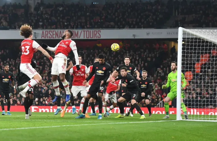 Framed Print : Arsenal's Sokratis Scores Second Goal Against Manchester United in 2020 Premier League Clash