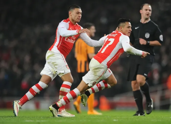 Framed Print : Arsenal's Star Duo: Sanchez and Oxlade-Chamberlain Celebrate FA Cup Goals vs Hull City Framed Print : Arsenal's Star Duo: Sanchez and Oxlade-Chamberlain Celebrate FA Cup Goals vs Hull City