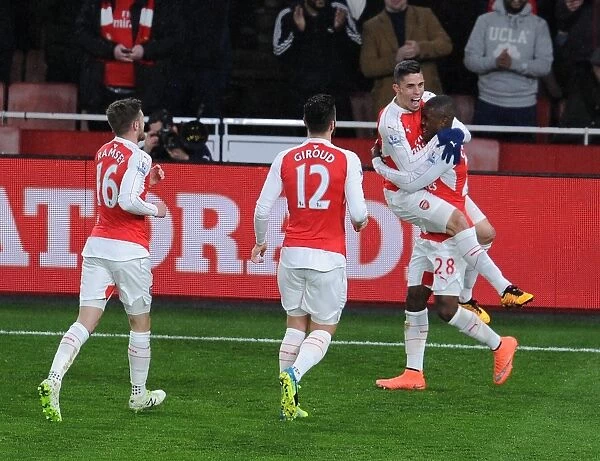 Arsenal's Star Quartet: Campbell, Ramsey, Giroud, and Gabriel Celebrate Goal Against Swansea City (2015-16)