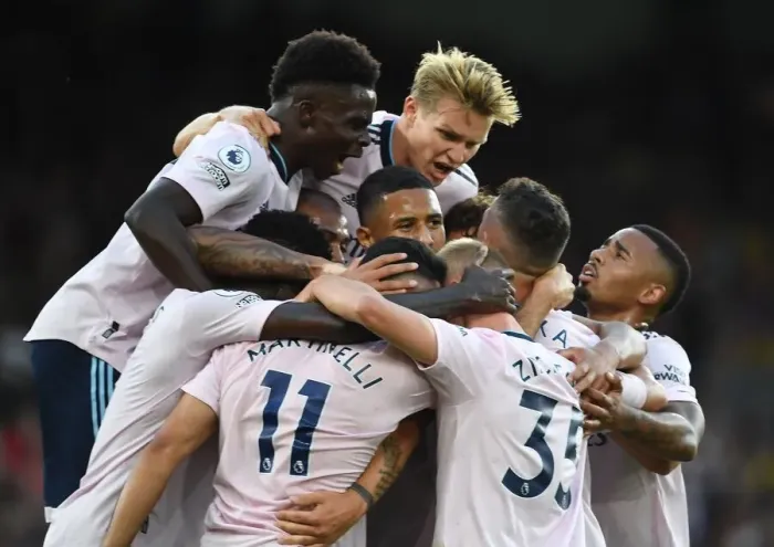 Framed Print : Arsenal's Star Quartet: Odegaard, Saka, Saliba, and Jesus Celebrate First Goal vs Crystal Palace (2022-23 Premier League) Framed Print : Arsenal's Star Quartet: Odegaard, Saka, Saliba, and Jesus Celebrate First Goal vs Crystal Palace (2022-23 Premier League)