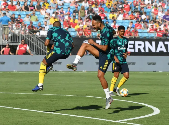 Framed Print : Arsenal's Star Strikers Aubameyang and Lacazette Before 2019 International Champions Cup Clash vs Fiorentina