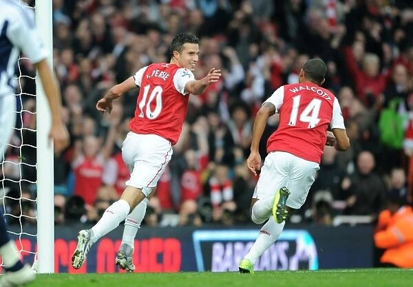 Arsenal's Star Strikers: Robin van Persie and Theo Walcott Celebrate First Goal in 3-0 Premier League Victory over West Bromwich Albion (2011)