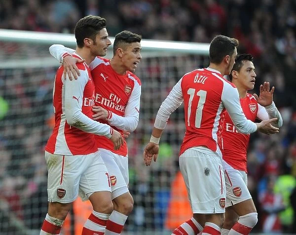 Arsenal's Stars: Giroud, Sanchez, Ozil Celebrate Goals Against Middlesbrough in FA Cup 2015