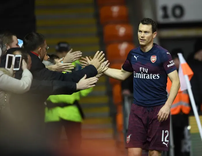 Framed Print : Arsenal's Stephan Lichtsteiner Celebrates with Fans after FA Cup Victory over Blackpool