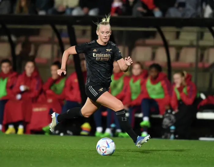 Framed Print : Arsenal's Stina Blackstenius Faces Off Against AFC Ajax in UEFA Women's Champions League Qualifier