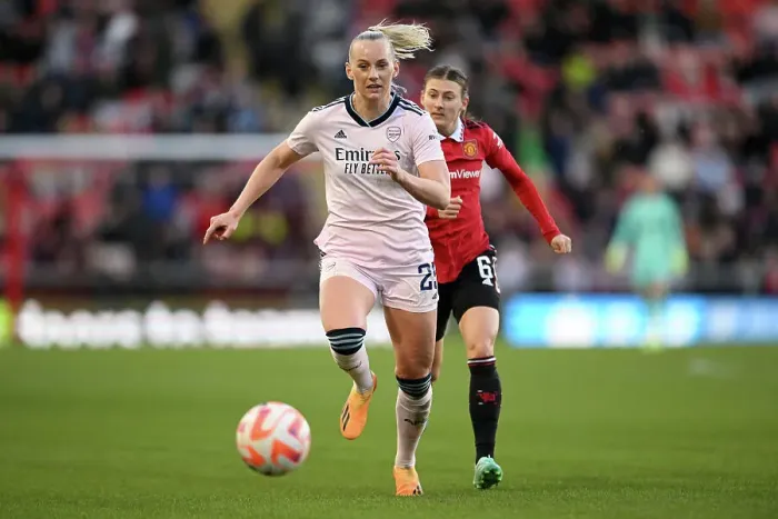 Framed Print : Arsenal's Stina Blackstenius Faces Off Against Manchester United's Hannah Blundell in FA Women's Super League Clash Framed Print : Arsenal's Stina Blackstenius Faces Off Against Manchester United's Hannah Blundell in FA Women's Super League Clash