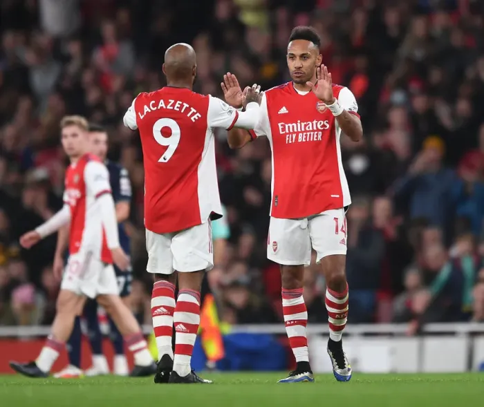 Framed Print : Arsenal's Strikers in Action: Aubameyang and Lacazette vs Aston Villa (Premier League 2021-22) Framed Print : Arsenal's Strikers in Action: Aubameyang and Lacazette vs Aston Villa (Premier League 2021-22)