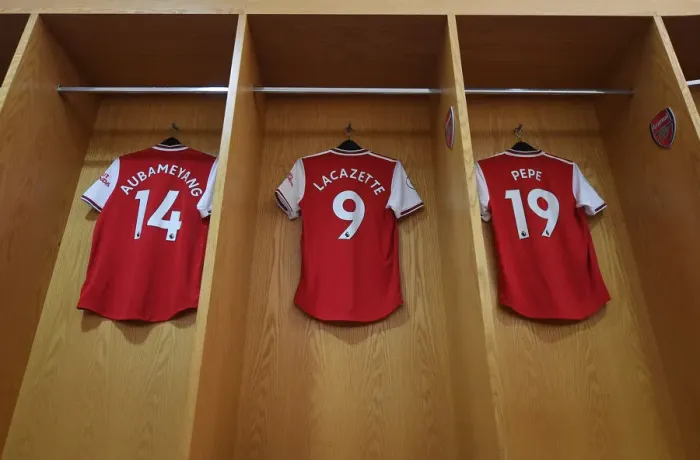 Framed Print : Arsenal's Strikers: Aubameyang, Lacazette, Pepe - Pre-Match Preparation vs Manchester United (2019-20)