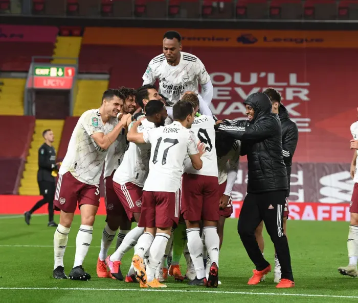 Framed Print : Arsenal's Surprising Carabao Cup Triumph at Empty Anfield: Overcoming Liverpool Amidst the Pandemic