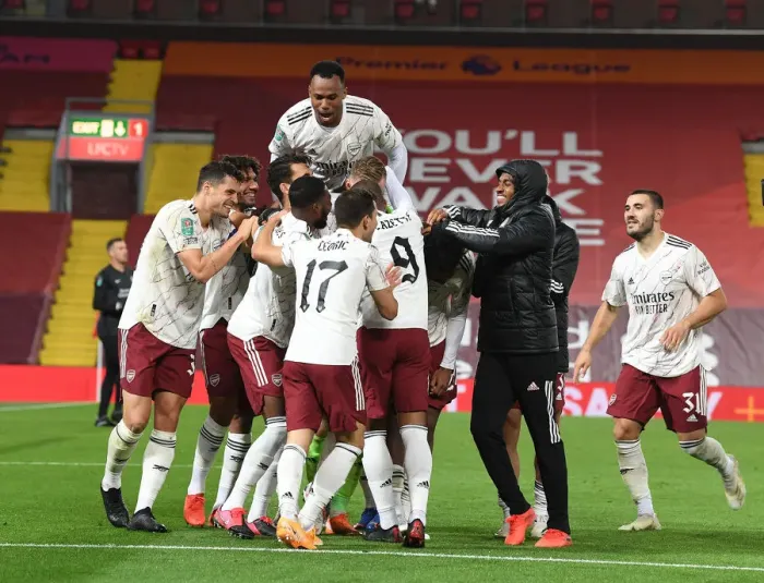 Framed Print : Arsenal's Surprising Carabao Cup Triumph at Empty Anfield: Overcoming Liverpool Amidst the Pandemic