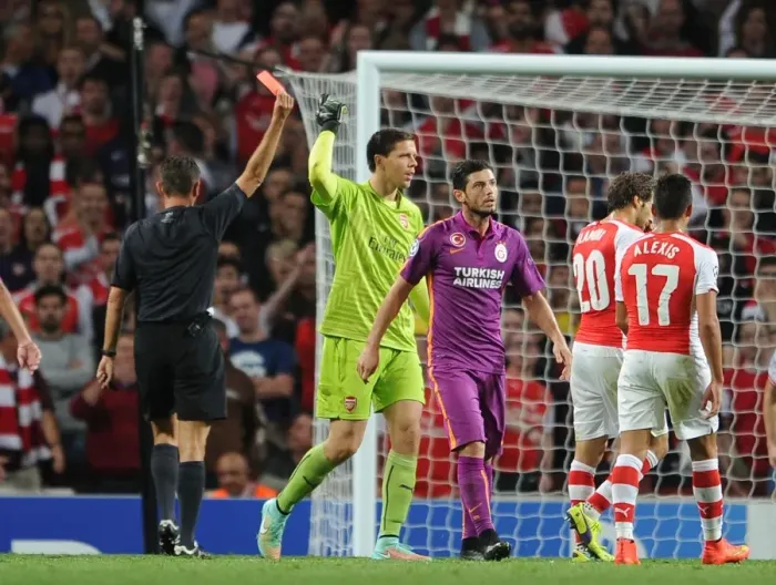 Framed Print : Arsenal's Szczesny Red-Carded by Rocchi in Champions League Clash vs. Galatasaray Framed Print : Arsenal's Szczesny Red-Carded by Rocchi in Champions League Clash vs. Galatasaray