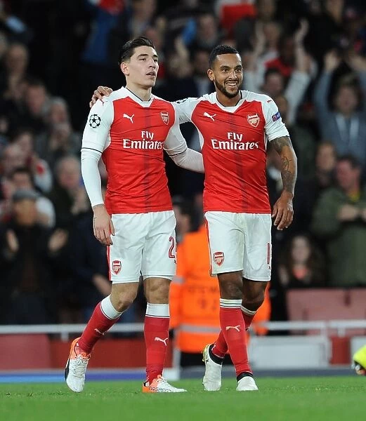 Arsenal's Theo Walcott and Hector Bellerin Celebrate Goals in 2016-17 UEFA Champions League
