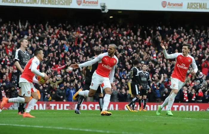 Framed Print : Arsenal's Theo Walcott Scores First Goal vs. Leicester City in 2015-16 Premier League Framed Print : Arsenal's Theo Walcott Scores First Goal vs. Leicester City in 2015-16 Premier League