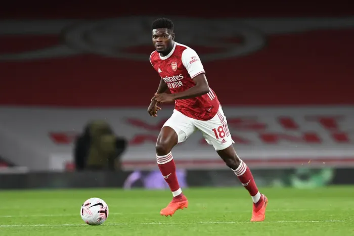 Framed Print : Arsenal's Thomas Partey in Action against Leicester City - 2020-21 Premier League (Behind Closed Doors)