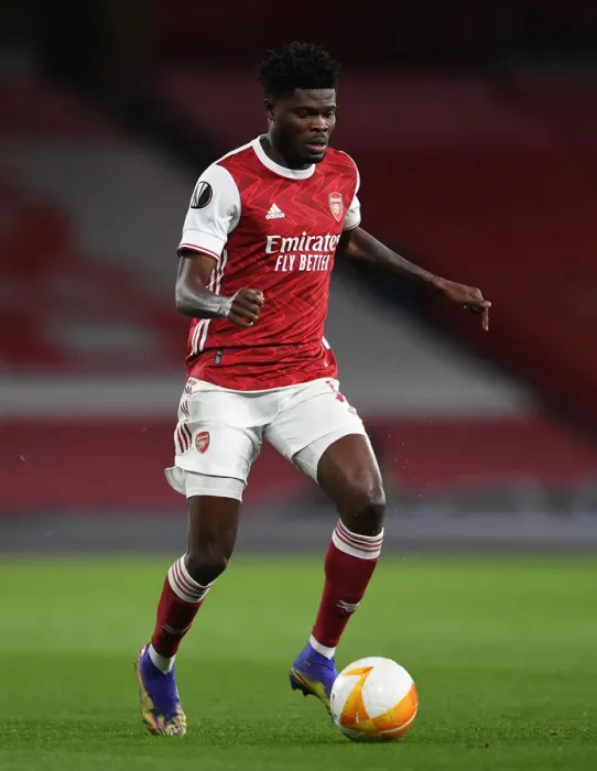 Framed Print : Arsenal's Thomas Partey in Europa League Quarterfinal Against Slavia Praha at Empty Emirates Stadium