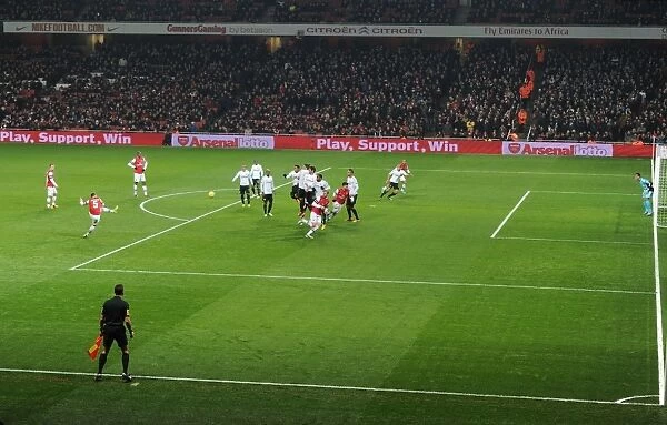 Arsenal's Thomas Vermaelen Takes Free-Kick in FA Cup Third Round Replay vs Swansea City