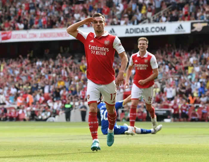 Framed Print : Arsenal's Thrilling Victory: Cedric Soares Game-Winning Goal vs. Everton (May 2022)