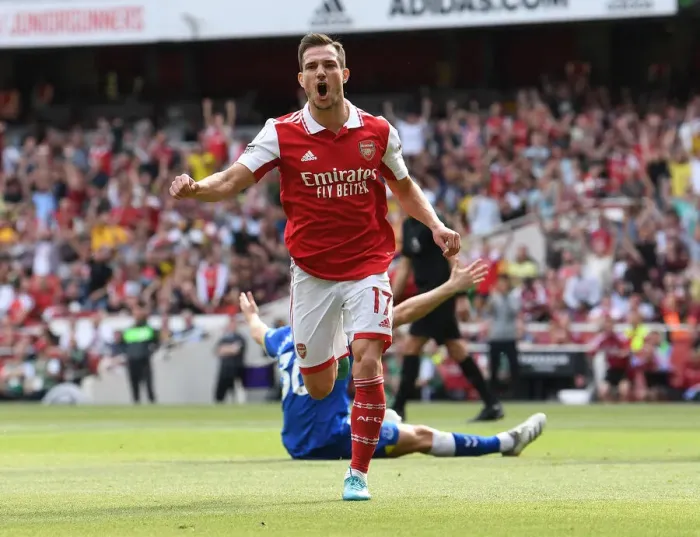 Framed Print : Arsenal's Thrilling Victory: Cedric Soares Game-Winning Goal vs. Everton (May 2022)