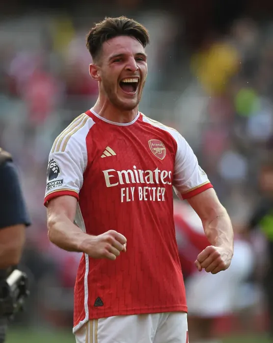 Framed Print : Arsenal's Thrilling Victory Over Manchester United: Declan Rice's Emotional Celebration (2023-24 Premier League)