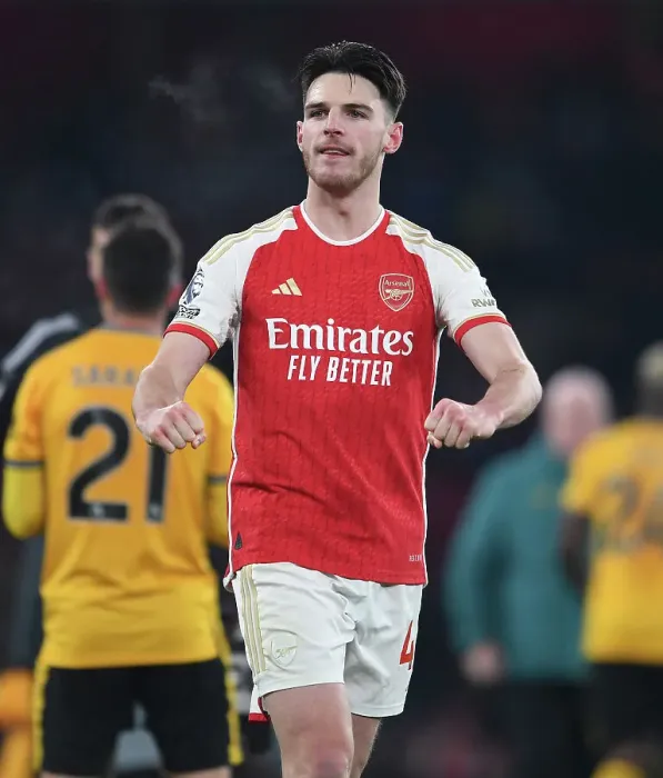 Framed Print : Arsenal's Thrilling Victory over Wolverhampton Wanderers in the 2023-24 Premier League: Declan Rice Celebrates at Emirates Stadium Framed Print : Arsenal's Thrilling Victory over Wolverhampton Wanderers in the 2023-24 Premier League: Declan Rice Celebrates at Emirates Stadium
