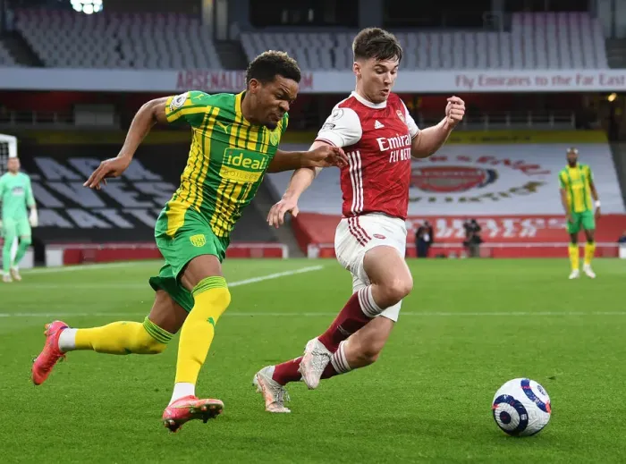 Framed Print : Arsenal's Tierney Stands Out in Empty Emirates: Arsenal vs. West Bromwich Albion, Premier League 2020-21