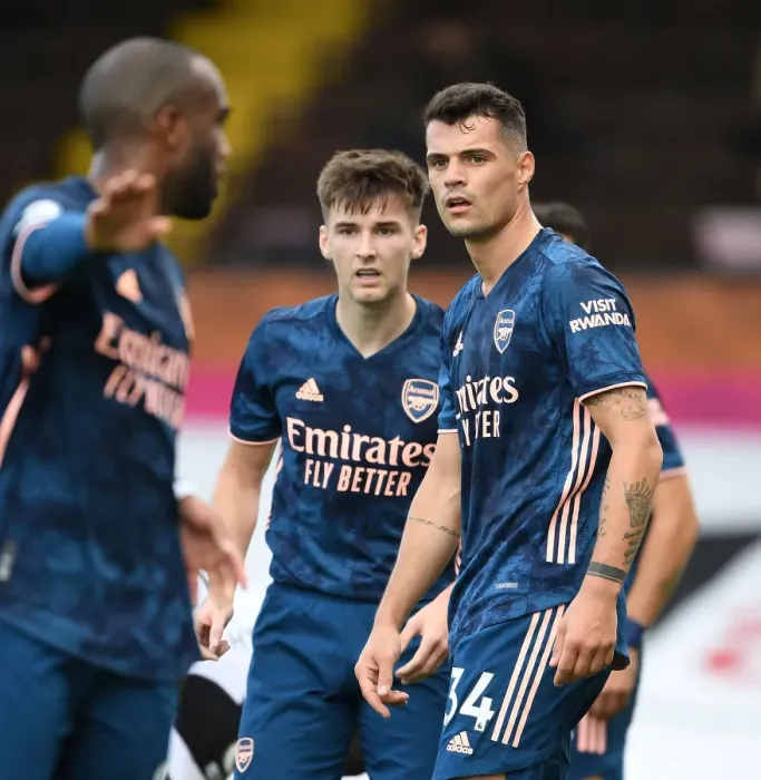 Framed Print : Arsenal's Tierney and Xhaka in Action against Fulham (2020-21)