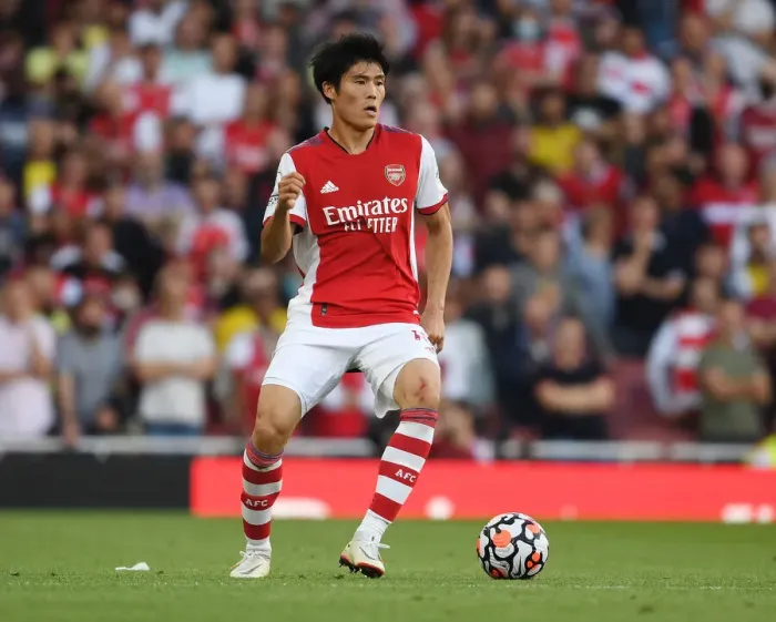 Framed Print : Arsenal's Tomiyasu in Action: Arsenal vs. Tottenham - Premier League 2021-22 (Emirates Stadium)