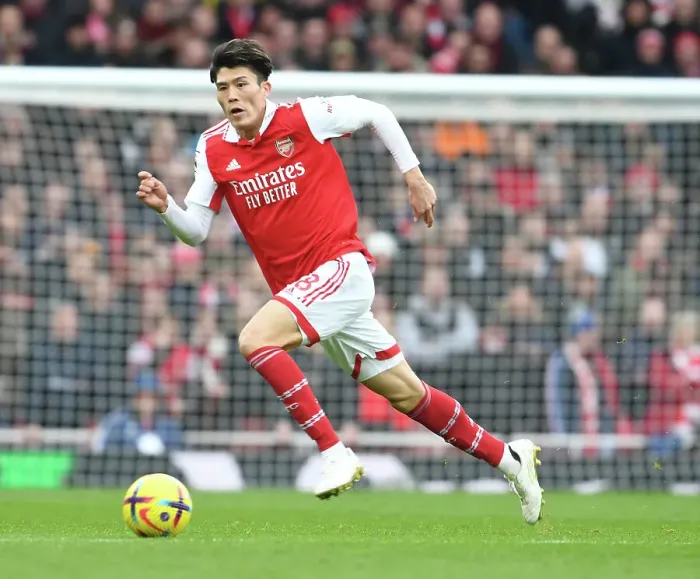 Framed Print : Arsenal's Tomiyasu in Action: Arsenal vs. AFC Bournemouth, Premier League 2022-23
