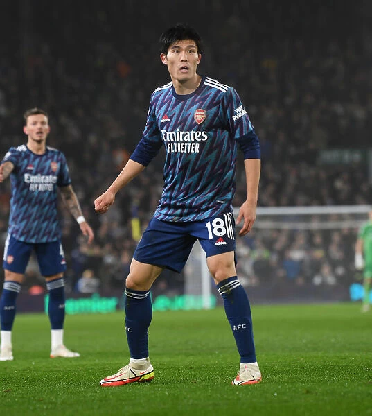 Arsenal's Tomiyasu in Action against Leeds United - Premier League 2021-22