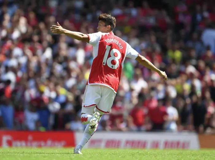 Framed Print : Arsenal's Tomiyasu in Action against Nottingham Forest (2023-24 Premier League)