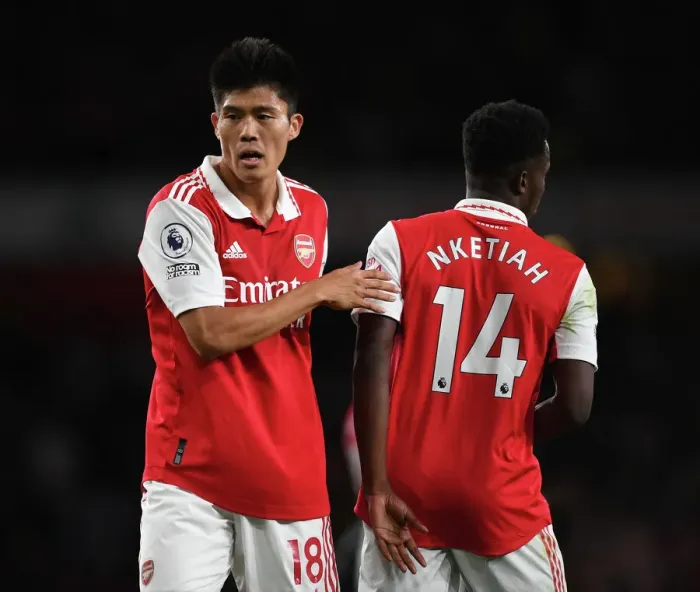 Framed Print : Arsenal's Tomiyasu and Nketiah in Action against Aston Villa, 2022-23 Premier League Framed Print : Arsenal's Tomiyasu and Nketiah in Action against Aston Villa, 2022-23 Premier League