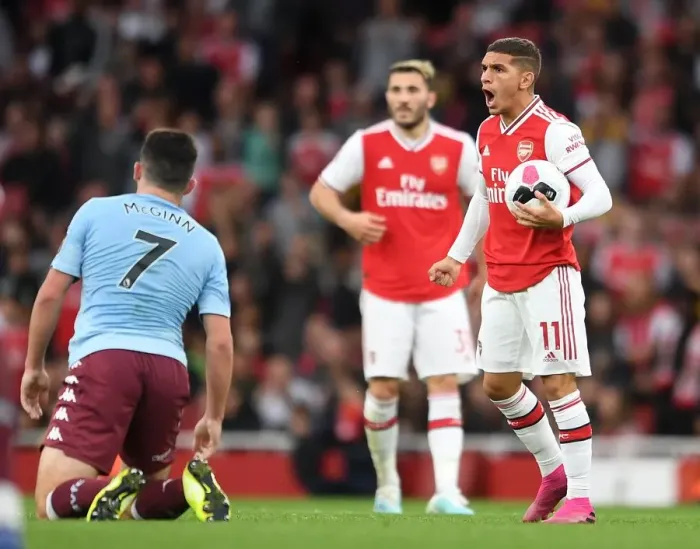 Framed Print : Arsenal's Torreira in Action against Aston Villa in 2019-20 Premier League