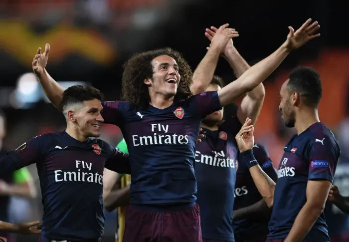 Framed Print : Arsenal's Torreira and Guendouzi: Europa League Semi-Final Victors over Valencia