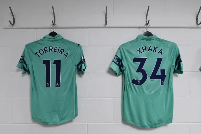 Framed Print : Arsenal's Torreira and Xhaka Jerseys in Arsenal Changing Room (AFC Bournemouth v Arsenal 2018-19) Framed Print : Arsenal's Torreira and Xhaka Jerseys in Arsenal Changing Room (AFC Bournemouth v Arsenal 2018-19)