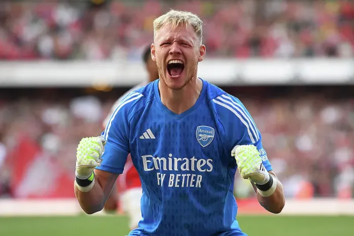 Framed Print : Arsenal's Triumph: Aaron Ramsdale's Emotional Victory Celebration vs. Manchester United (2023-24 Premier League) Framed Print : Arsenal's Triumph: Aaron Ramsdale's Emotional Victory Celebration vs. Manchester United (2023-24 Premier League)