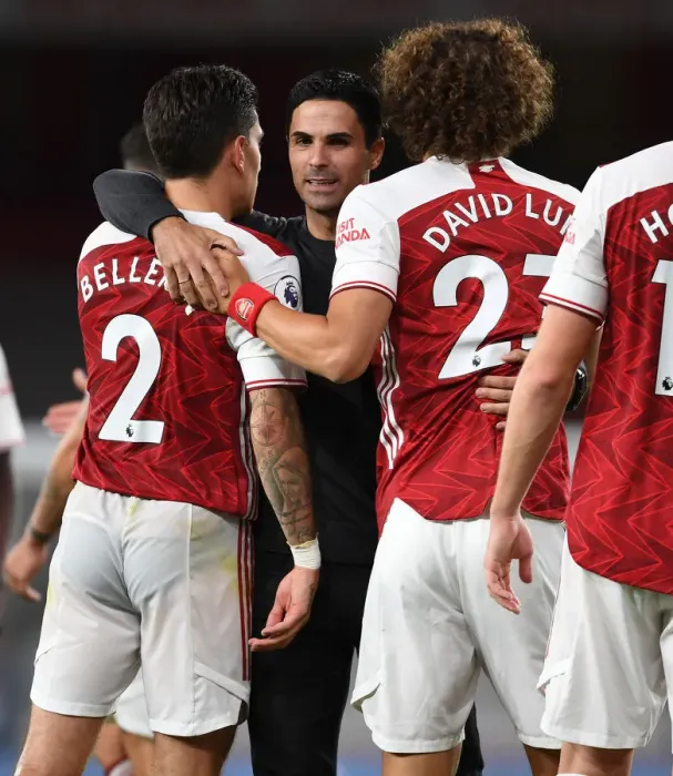 Framed Print : Arsenal's Triumph: Arteta Celebrates with Bellerin and Luiz (2020-21)