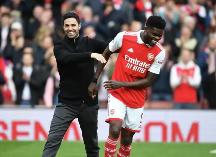 Framed Print : Arsenal's Triumph: Arteta and Partey Celebrate Premier League Victory (2022-23)
