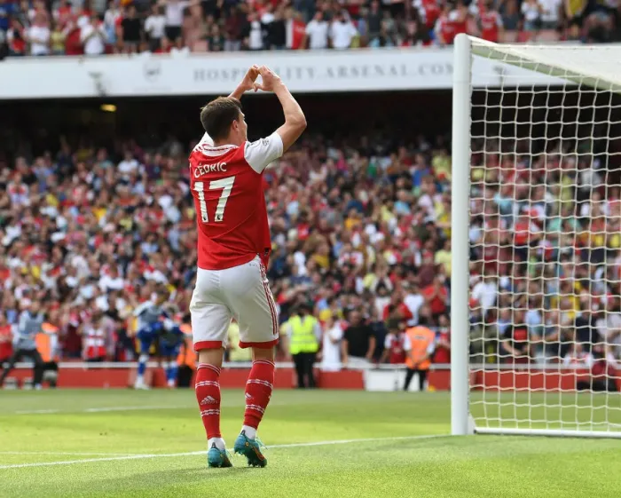 Framed Print : Arsenal's Triumph: Cedric Soares Scores the Third Goal Against Everton (May 2022)