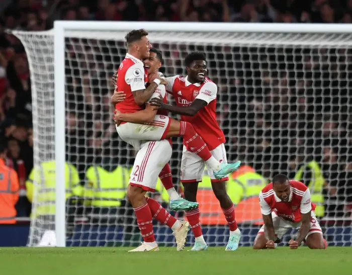 Framed Print : Arsenal's Triumph: Celebrating with White, Saliba, and Partey after Arsenal v Liverpool (2022-23) Framed Print : Arsenal's Triumph: Celebrating with White, Saliba, and Partey after Arsenal v Liverpool (2022-23)