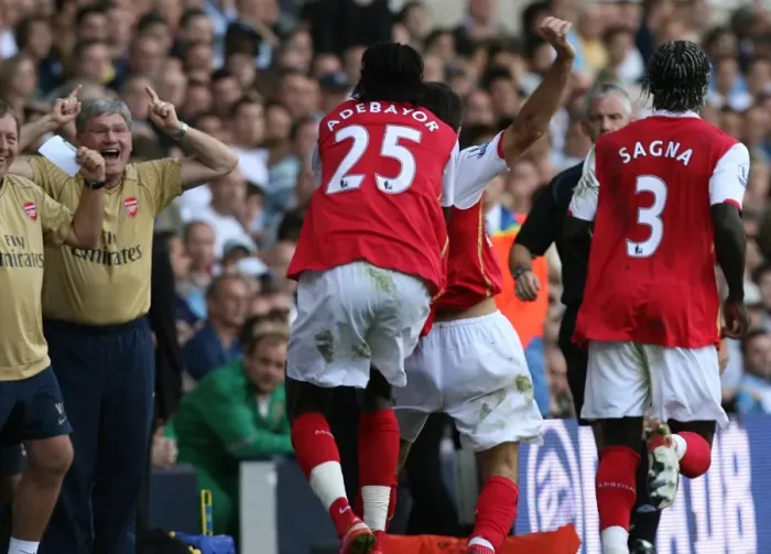 Framed Print : Arsenal's Triumph: Fabregas, Adebayor, Sagna and the Team Celebrate a Goal Against Tottenham, FA Premier League 2007 Framed Print : Arsenal's Triumph: Fabregas, Adebayor, Sagna and the Team Celebrate a Goal Against Tottenham, FA Premier League 2007