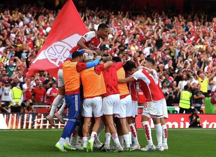 Framed Print : Arsenal's Triumph: Gabriel Jesus Hat-trick Sinks Manchester United (2023-24)