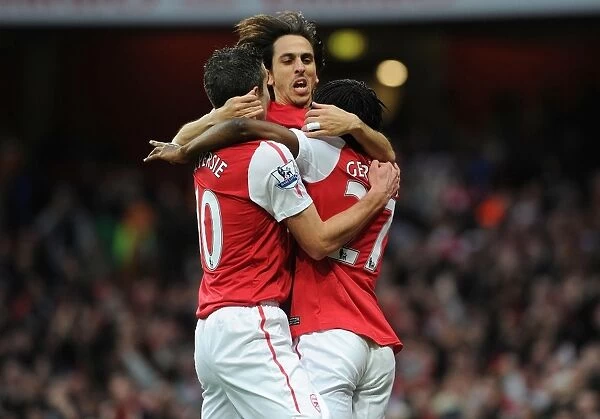 Arsenal's Triumph: Gervinho, Van Persie, Benayoun Celebrate Goal vs. Wolverhampton Wanderers (2011-2012)